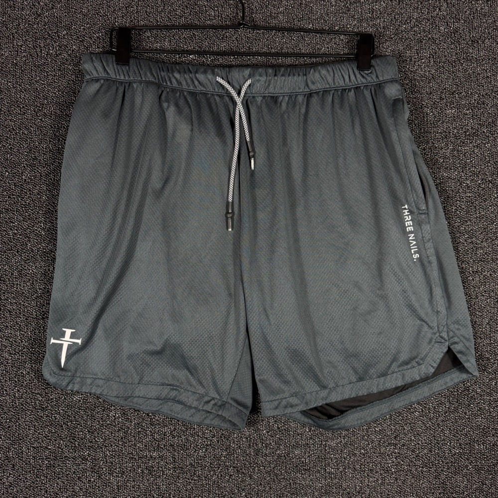 Three Nails Mens XXL Gray Mesh Athletic Gym Training Shorts Rear Zip Pocket